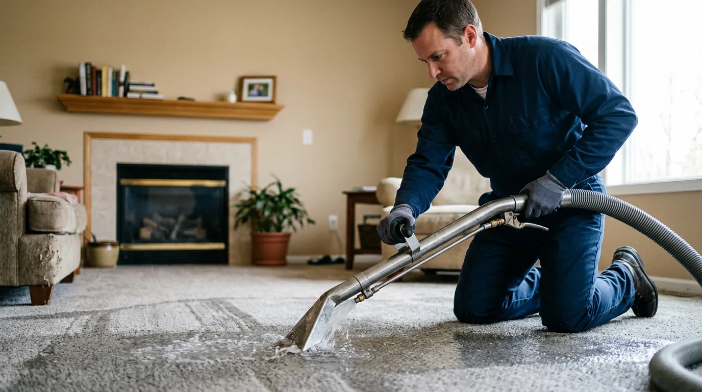 Water damage restoration technician working near Amsterdam, OH